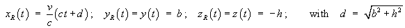 xR = v/c (ct + d) ;  y(t) = b ;    z(t) = -h